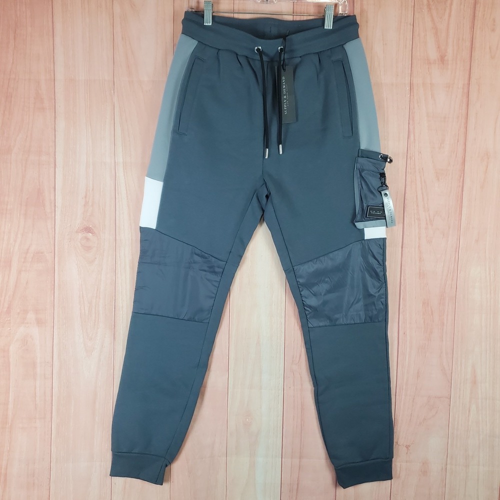 Supply & Demand Stealth Jogger Pants Mens Large Gray‎ Fleece Lined Cargo Pocket